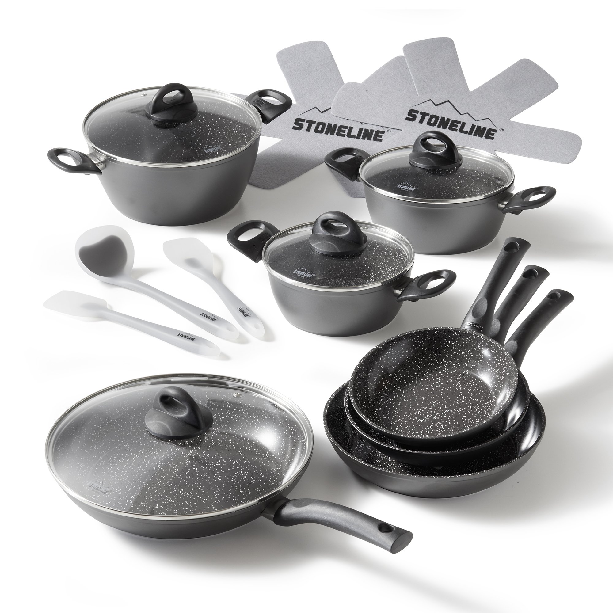 STONELINE® 16 pc CERAMIC Cookware Set, with Lids, Non-Stick Pots & Pans | CERAMIC