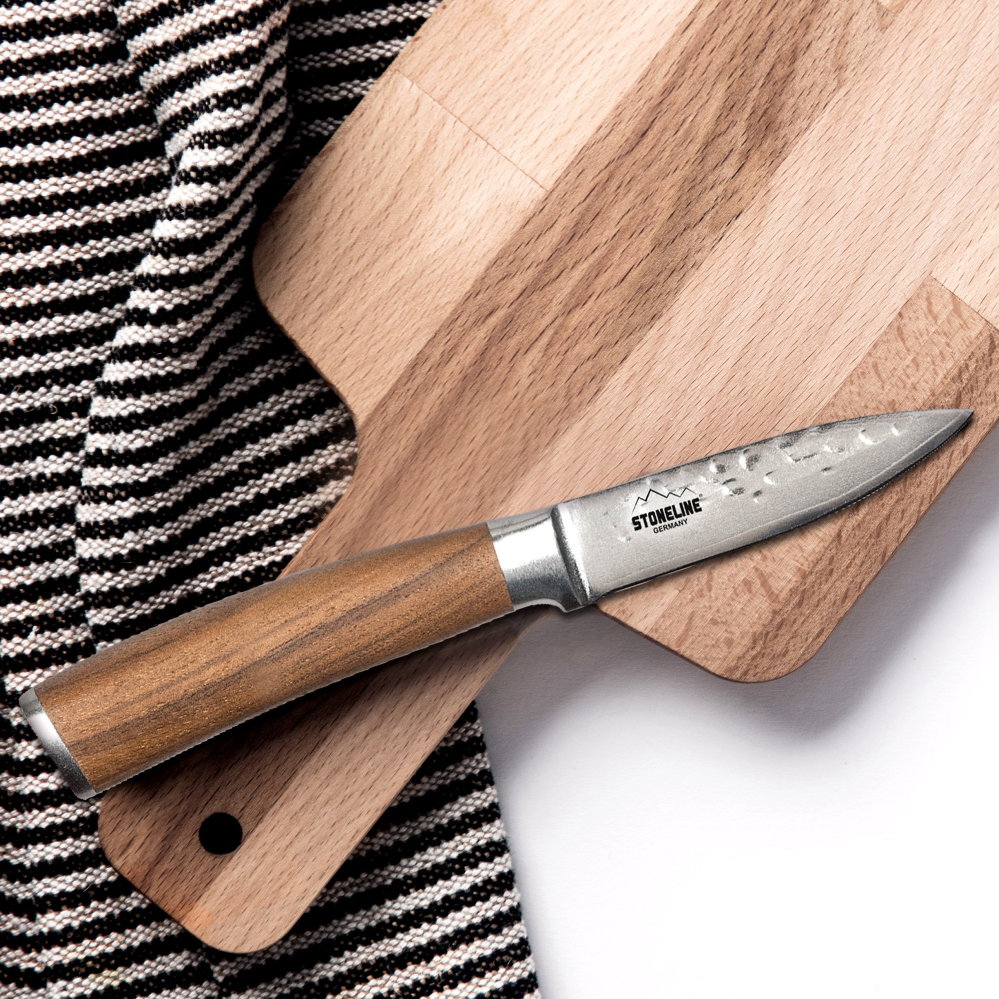 STONELINE® Couteau à éplucher 20 cm en acier martelé Damas, boîte de rangement en bois
