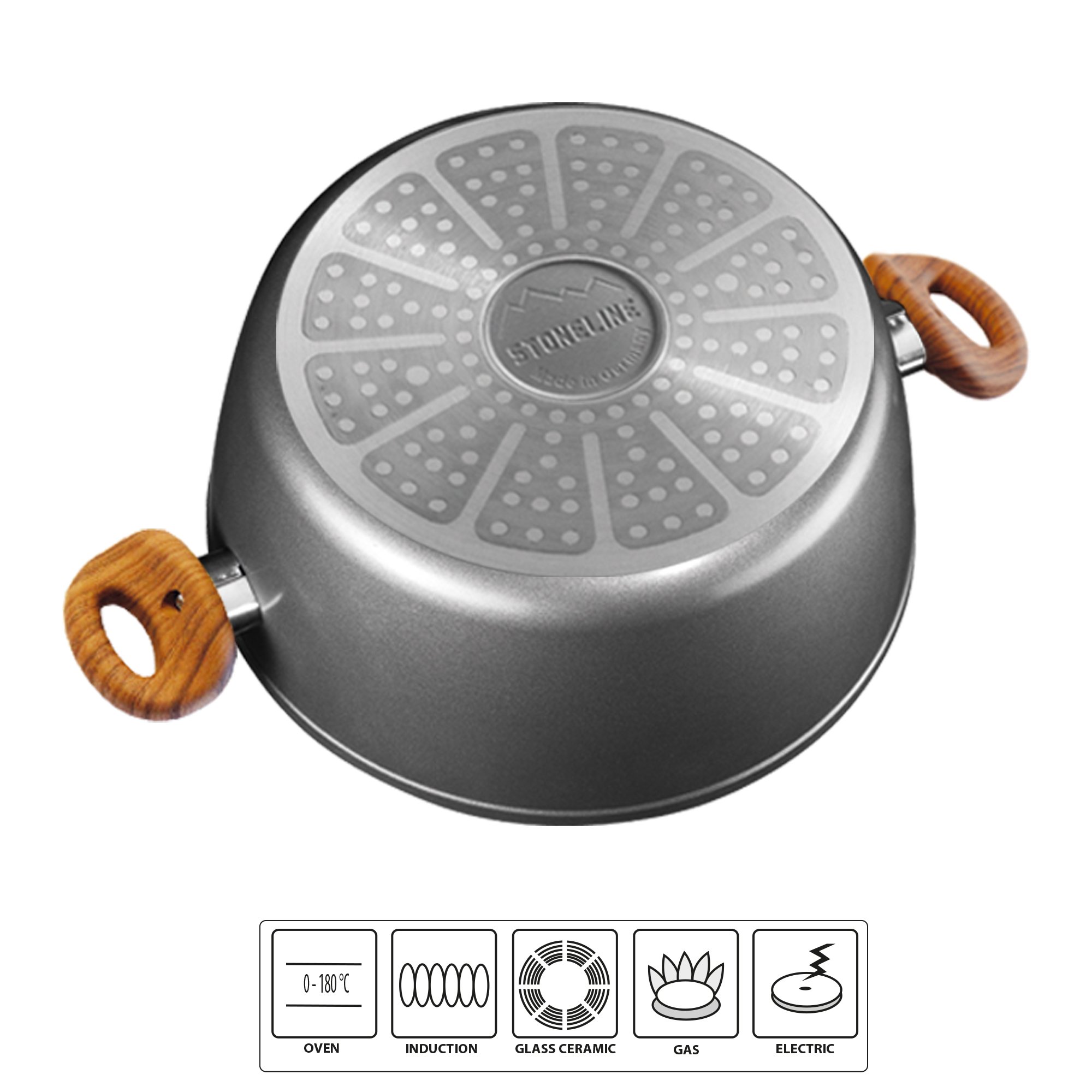 STONELINE® Cooking Pot 24 cm, with Lid | Made in Germany | Wood Design, Back to Nature
