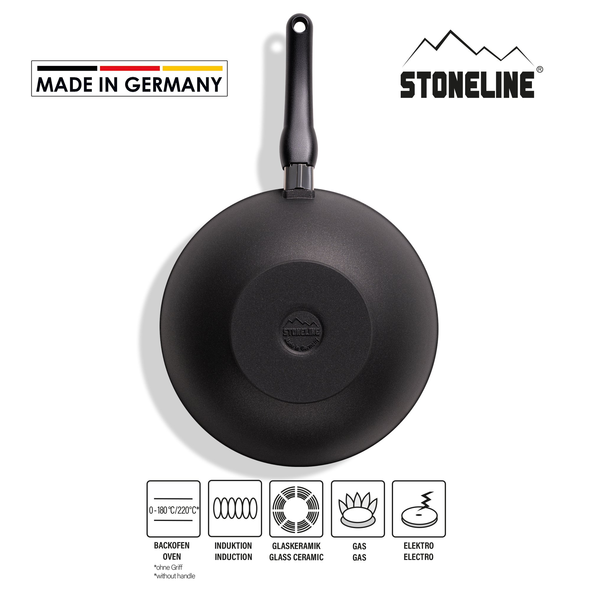STONELINE® Wok 30 cm, Mango Desmontable, Sartén Honda Antiadherente MADE IN GERMANY