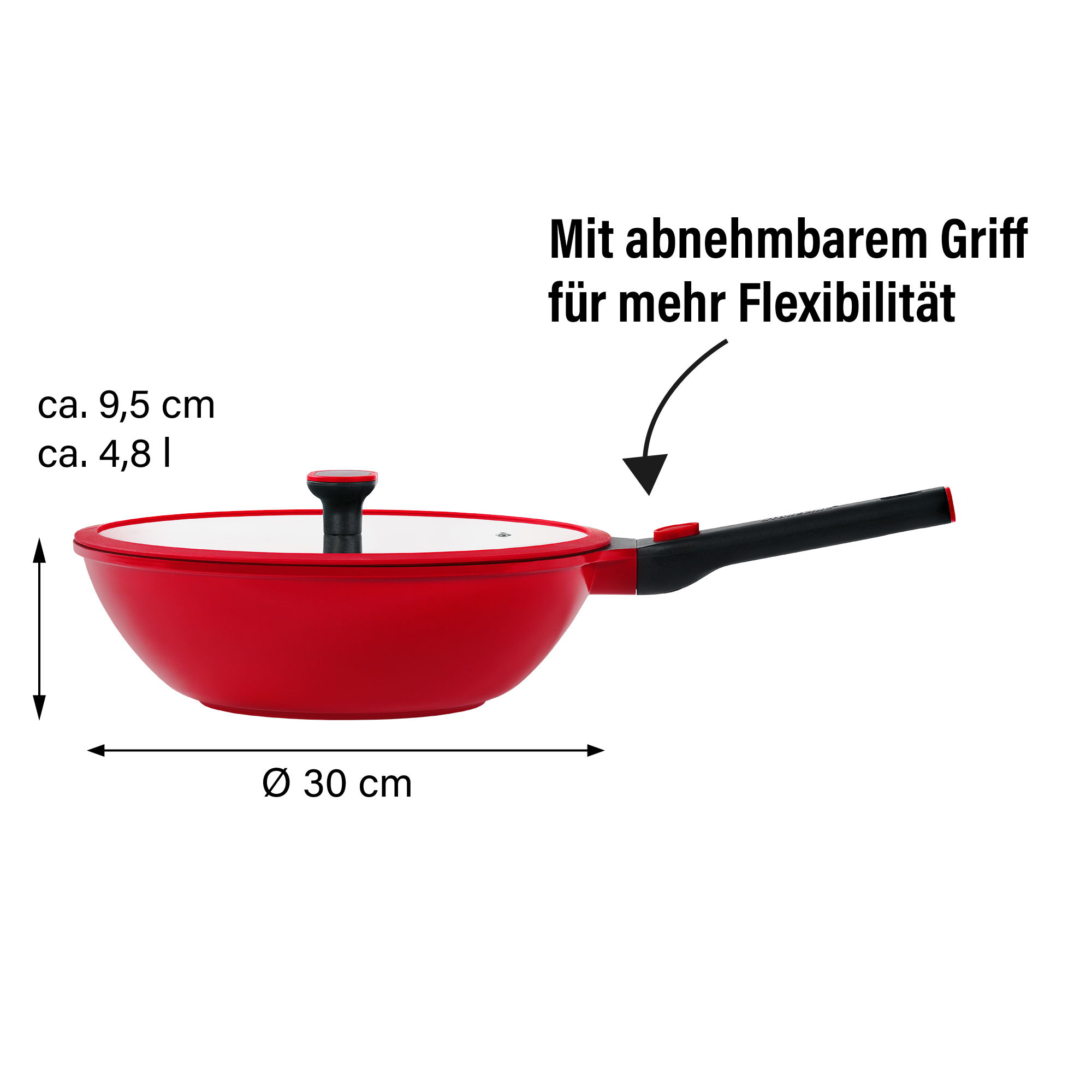 Wok pan 30 cm | with lid - Red