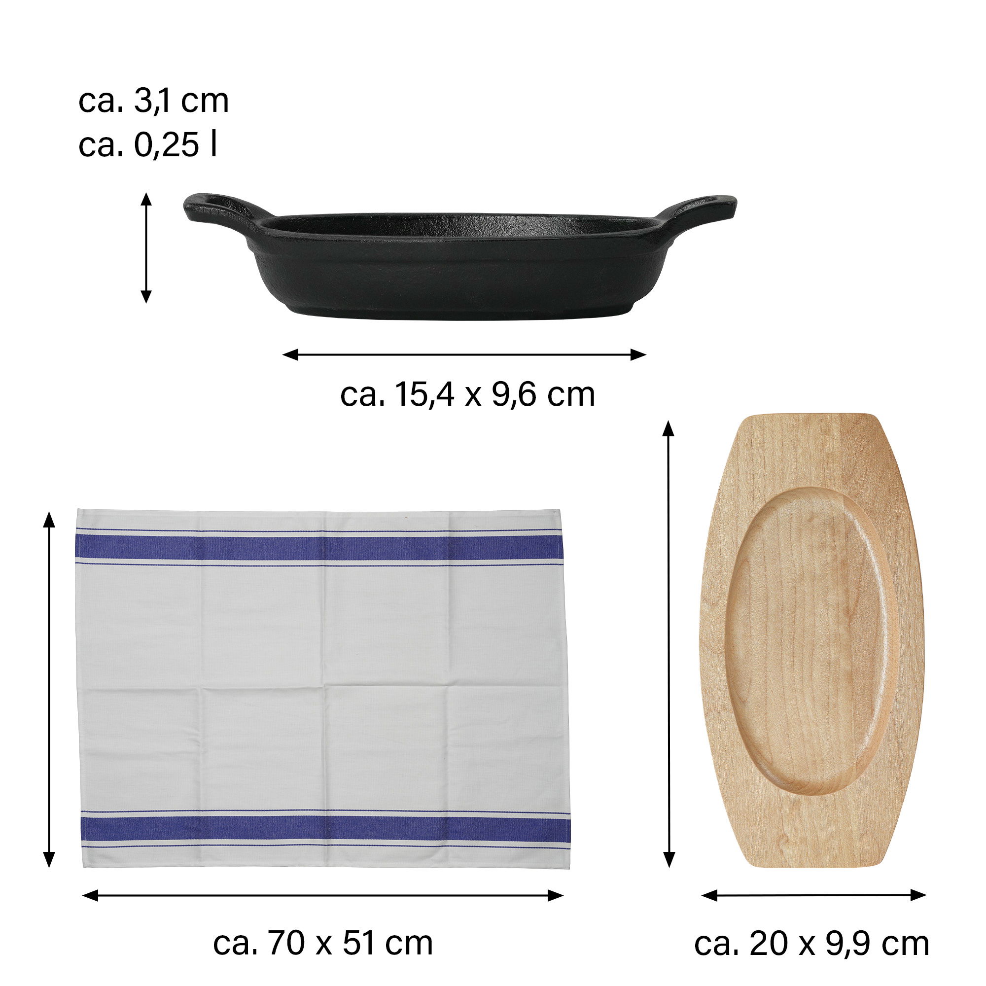 Small Cast Iron Pan, oval 14x9 cm, Enamel Serving Pan