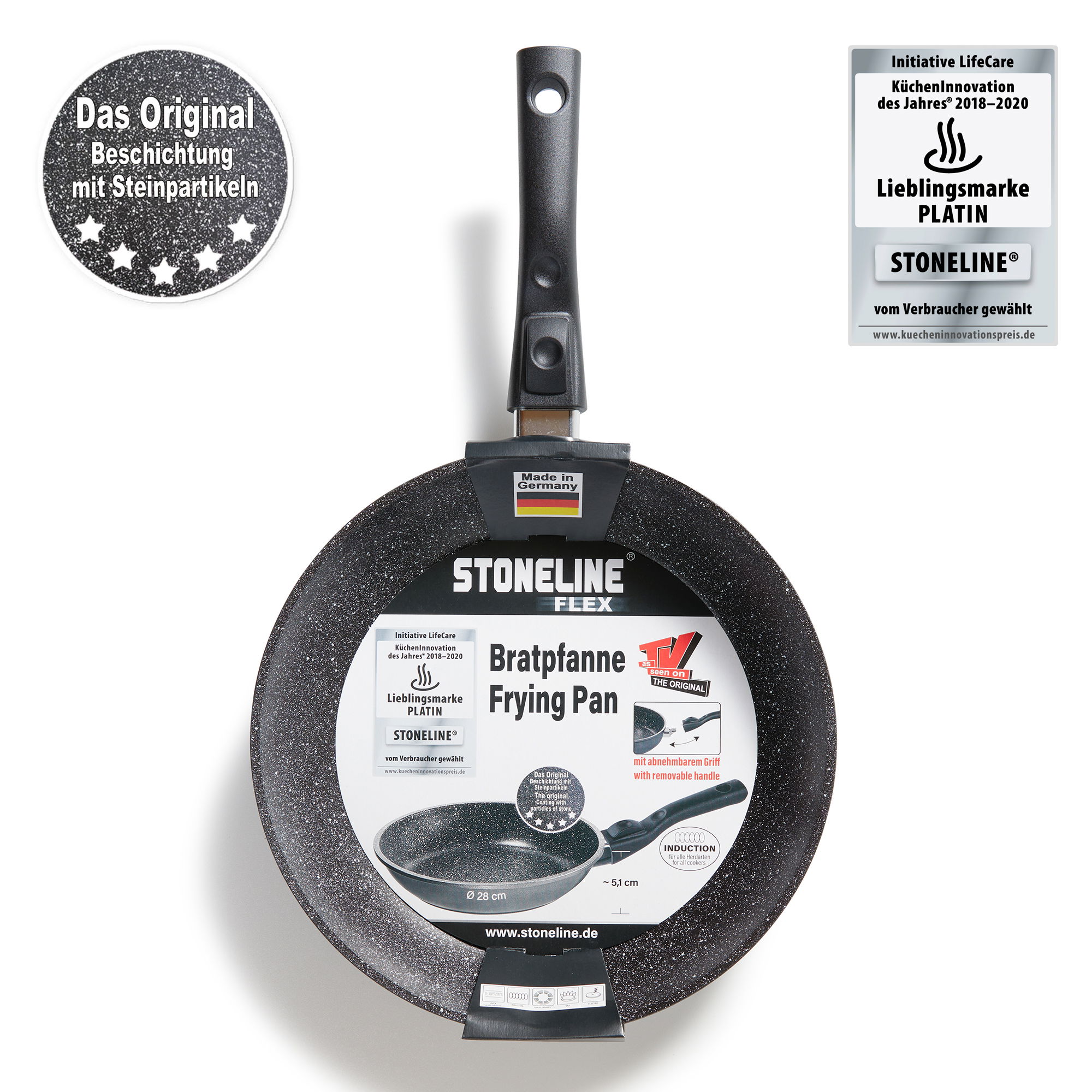 STONELINE® Frying Pan 28 cm, Removable Handle, Non-Stick Pan | Made in Germany | FLEX