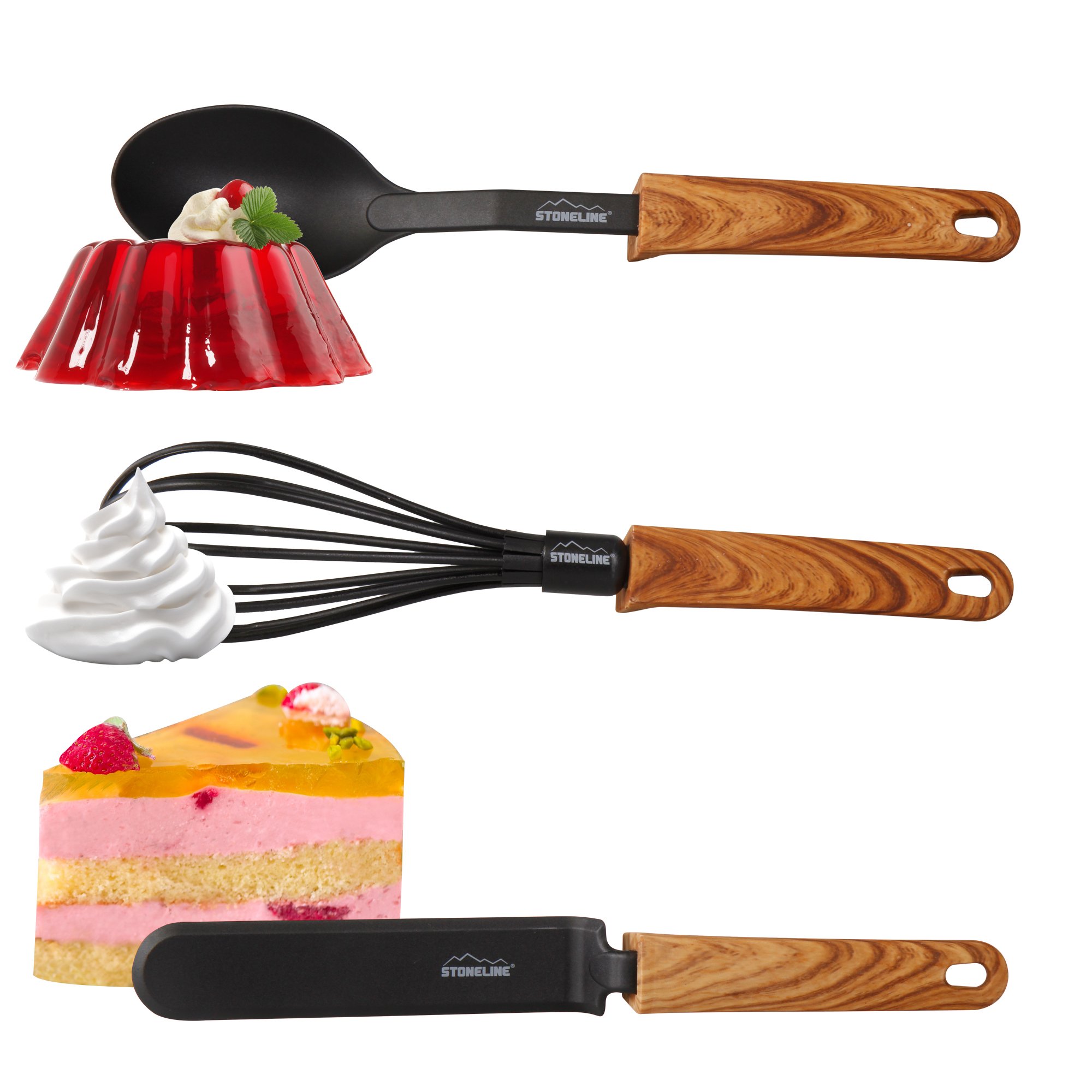 STONELINE® Back to Nature Set de utensilios de cocina de 9 piezas, con práctico soporte, para utensilios antiadherentes