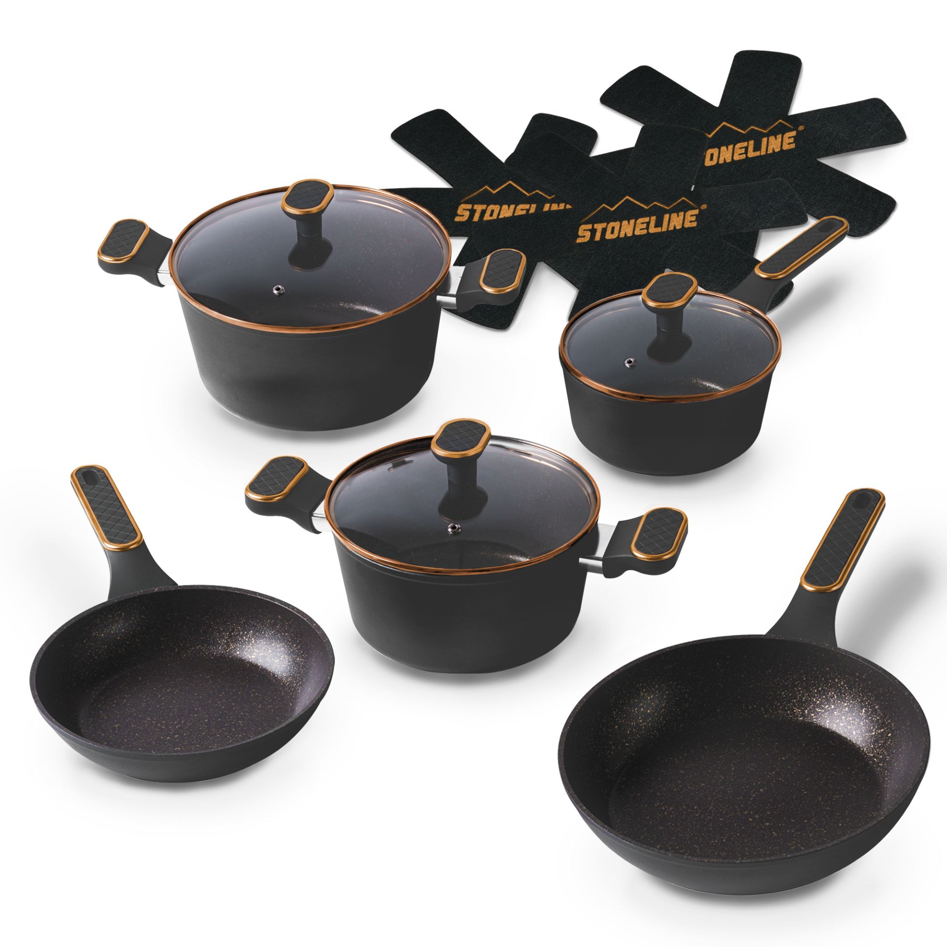 STONELINE® rose gold cookware set 11 pieces with lids, coated pots