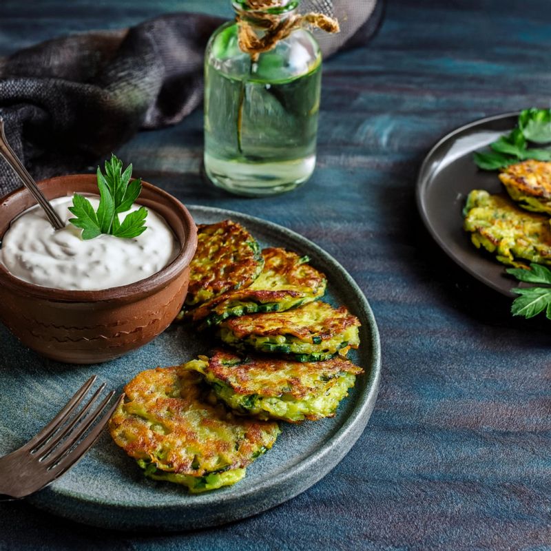 Zucchini-Puffer mit Joghurt-Dip – Ein gesundes Rezept für die ...